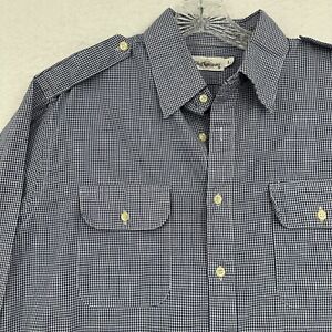 Oleg Cassini Shirt Mens Large Blue Button Up Long Sleeve Gingham Check Casual