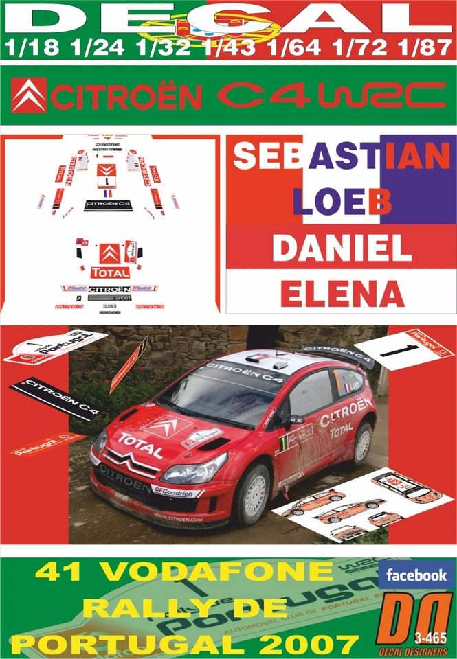 DECAL CITROEN C4 WRC SEBASTIAN LOEB R.PORTUGAL 2007 WINNER (08) - Image 1 of 1