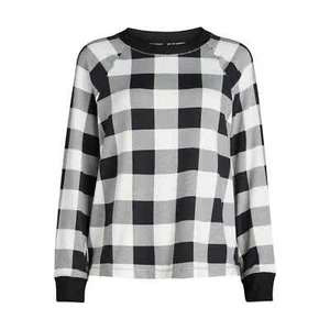 Joyspun Women’s M 8-10 Hacci Knit Buffalo Plaid Sleep Top with Long Sleeves NEW - Picture 1 of 6