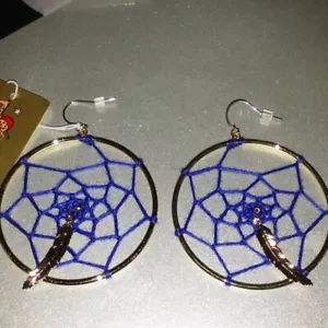 DISNEY COUTURE POCAHONTAS BLUE DREAM CATCHER/14KT GP FEATHER HOOP EARRINGS**NEW! - Picture 1 of 5