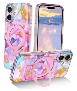 for Case with Magnetic Invisible Ring Stand iPhone 16 Plus Pink Gold - Picture 1 of 8