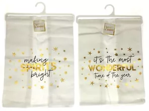 Maravilloso juego de toallas decorativas brillantes Time Year & Making Spirits oro blanco - Imagen 1 de 3