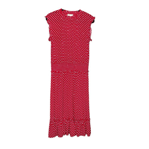 Abito midi Michael Kors rosso bianco a pois vita fumè taglia L nuovo