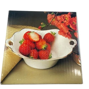 Hermosa canasta para el hogar pequeña con mango de porcelana dorada crema decorada a mano Japón - Imagen 1 de 9