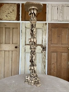 Vintage Resin Faux Ivory Nudes Fu Dogs & Elephants Plant Stand - Picture 1 of 22