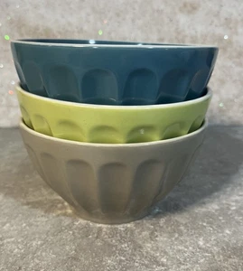 3 bols à céréales céramique KOOK 16 oz gris, citron vert, turquoise parfait état moderne - Photo 1/9