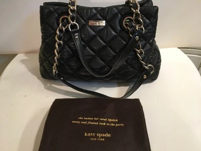 Kate Spade Black Quilted Briar Leather Shoulder Bag Gold Chain Straps Purse - Image 1 of 4