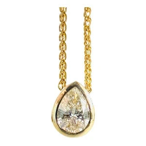 Estate Natural Pear Shape Diamond 0.76 Carat Pendant 16" 14k Gold I / SI - Picture 1 of 18