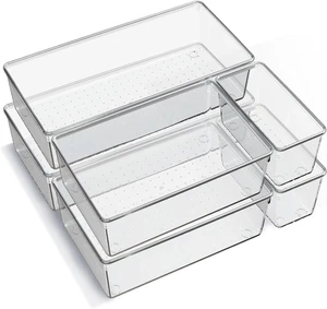 6 Pack Large Clear Plastic Drawer Organizer Trays, Acrylic Kitchen Drawer Organi - Picture 1 of 7