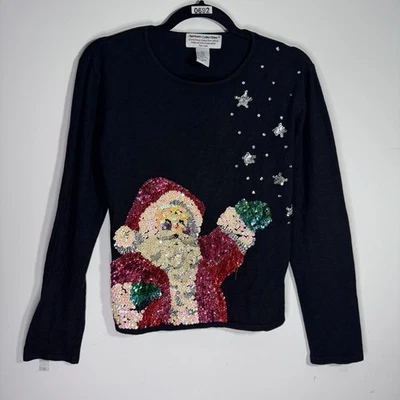 Suéter de Natal Herança Colecionáveis Lantejoulas Papai Noel Preto Pequeno Grande Feriado - Imagem 1 de 4