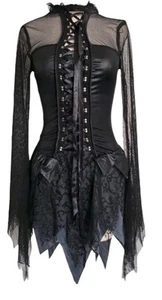 Y2k 90s Black Lace Up Asymmetric Witchy Goth Glam Grunge Halter Dress Sz M - Picture 1 of 5