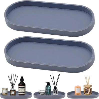 Badezimmer Tablett Dekotablett Oval 25x11cm Silikon Grau Deko Ablageschale für S - Bild 1 von 4