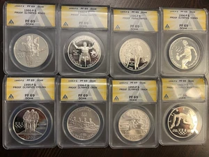 1995-1996 ATLANTA OLYMPIC 8 SILVER DOLLAR PROOF COINS SET, COA, ALL PF 69 DCAM - Picture 1 of 10