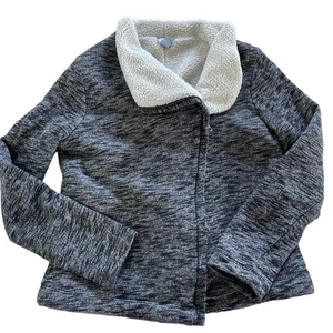 Gap Jacket Womens Medium Grey Black Heathered Asymmetrical Zip Fleece Collar - Picture 1 of 6