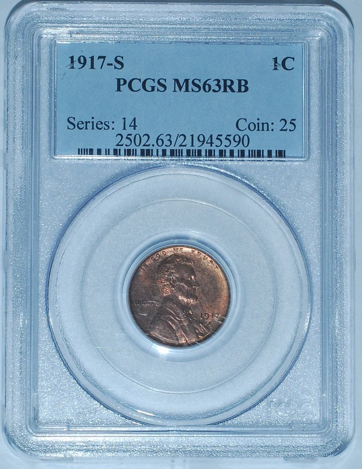 1917 S PCGS MS63RB Red and Brown Lincoln Wheat Cent - Image 1 of 2