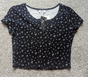 NWT,Just Polly,Cotton, Pointelle, Knit, Henley, Short Sleeve,Floral Shirt-Jr. XL - Picture 1 of 4