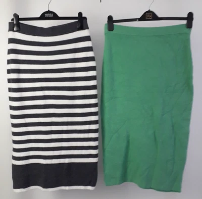 M&S Women's Bundle Of 2 Long Knitted Skirts Size M Green And grey Striped NEW F2 - Image 1 of 4