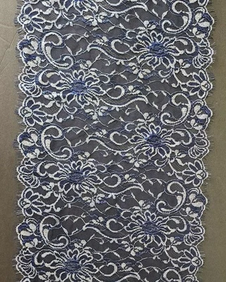 Luxury Designer Navy Blue Floral Embroided Lace Trim – L 2 y 9 in x W 12.5 in - Image 1 of 4
