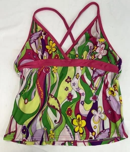 Vintage Y2K 00s Baby Phat Green Pink Retro Floral Tank Top Size 10 STAIN - Picture 1 of 9