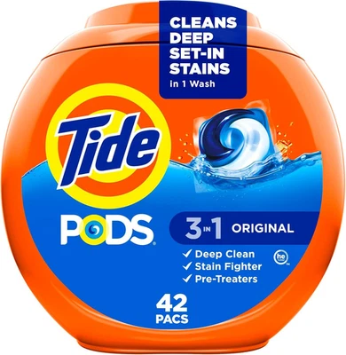 Tide PODS laundry detergent pacs, 3-in-1 Stain Remover, 42 Count (Pack of 1)  - Image 1 of 4