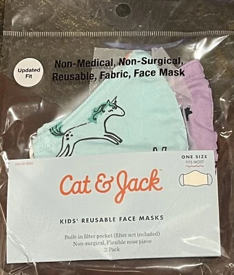 Kids' 2pk Cloth Face Masks By Cat & Jack , Unicorns/Purple Stars NEW - Image 1 of 2