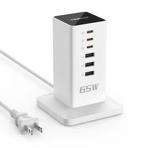 Charging Station USB C Fast Charing USB Charging Hub TowerDesktop Cell Phone 65W - Picture 1 of 7