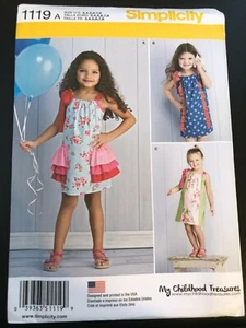 Simplicity Pattern 1119 Girls Dresses w/Neck Casing to Shoulder Ties & Trim Opts - Picture 1 of 2