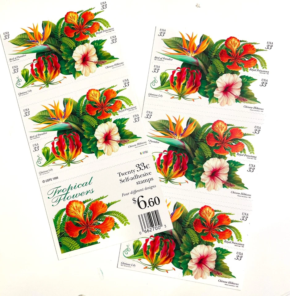 US # 3310-3313 Tropical Flowers 33c (1999) - Booklet of 20 Postage Stamps MNH - Image 1 of 3