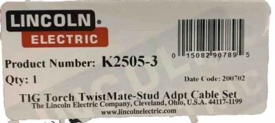 Lincoln Electric K2505-3 TIG Torch Twist Mate To Stud Adapter Cable Set, 2 FT. - Image 1 of 4