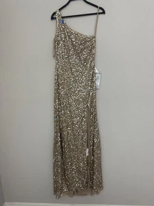 Mac Duggal Gold Sequin Embellished Spaghetti Straps Evening Gown Size 2 - Picture 1 of 11