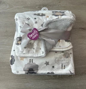 Coperta neonato peluche nuova con etichette Parent's Choice grigio pecora bianco nuvole stelle genitori - Foto 1 di 7
