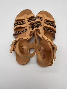 Walnut Melbourne Sandals Leather Buckle Closure Size EUR 41 Leopard Print Accent - Picture 1 of 8