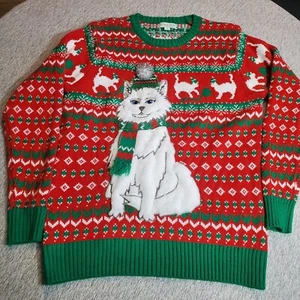 Maglione Holiday Hype Uomo Tg SMALL Bianco GATTO Brutto Natale Vacanze Inverno Rosso  - Foto 1 di 8