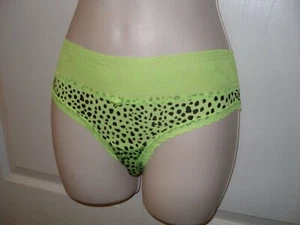No Boundaries Damen großes Höschen limettengrün schwarz gepunktet Spitzenbesatz   - Bild 1 von 11