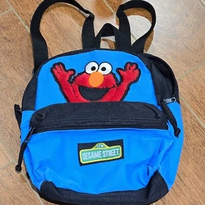 Sesame Street Elmo Toddler Mini Backpack Fuzzy Kids School Bag RARE Blue EUC - Picture 1 of 8