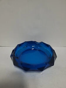 Viking Glass Diamond Point Blue Bluenique Cigar Ashtray Bowl Vintage MCM 9” - Picture 1 of 7