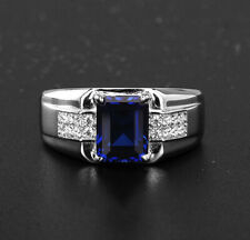 Men's Solitaire Engagement Wedding Ring 14K White Gold 2.9 Ct Simulated Sapphire