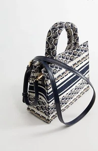 Mini borsa tote in tela di cotone con ricamo blu mango/multi nuova con etichetta. Borsa jacquard H&M - Foto 1 di 8