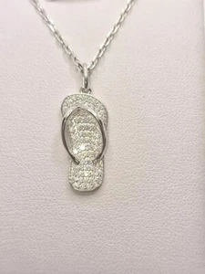 Anhänger 2 kt Rundschliff simulierter Diamant Flip-Flop-Form in 14 kt Weißgold plattiert - Bild 1 von 6