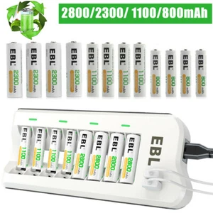 Lot EBL Rechargeable AA AAA Ni-MH Batteries 2300 2800mAh / Charger with Dual USB - Picture 1 of 59