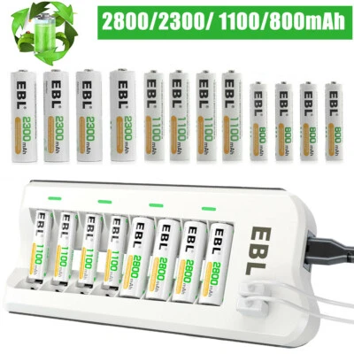 Lot EBL Rechargeable AA AAA Ni-MH Batteries 2300 2800mAh / Optional  Charger - Image 1 of 4