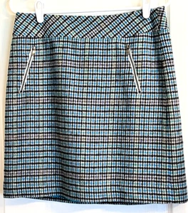 TALBOTS Aqua Gray Plaid Wool Lined Straight Skirt Sz 6 Petite 6P - Picture 1 of 2