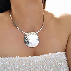 925 Sterling Silver Statement Pendant Hallmarked Large Solid Hammered Circle - Picture 1 of 7