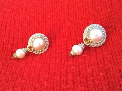 Judith Ripka Sterling Silver & Cultured Mabe' Pearl Pierced Earrings ~NEW~  - Image 1 of 4