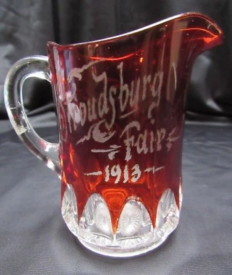 Antique Ruby Stain Pattern Glass Commerative Stroudsburg PA 1913 Fair Creamer - Image 1 of 4