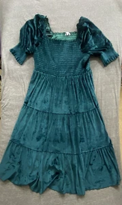 Baltic Born Velvet Dress Womens Green 2X Smocking Whimsigoth Milkmaid Goblincore - Picture 1 of 11