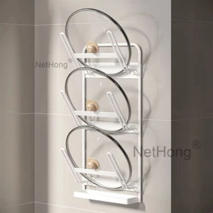 3tier Saucepan Pan Pot Lid Holder Kitchen Organiser Rack Storage Kitchen White - Picture 1 of 11