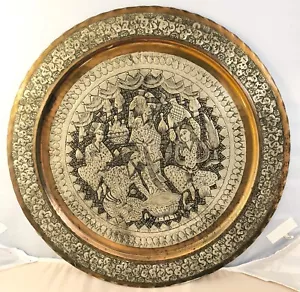 Vintage Persian/Middle Eastern Tinned Copper Pictorial Tray - Picture 1 of 3