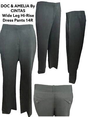 DOC & AMELIA By CINTAS Wool Blend Wide Leg Hi-Rise Black Dress Pants Women 14R - Image 1 of 4