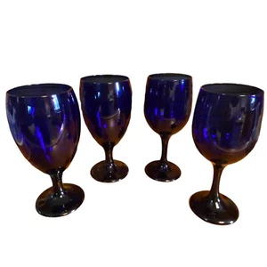 Libbey Kobaltblau Weinkelche Vintage Glaswaren 4er Set Kursiv L Wasserglas - Bild 1 von 6